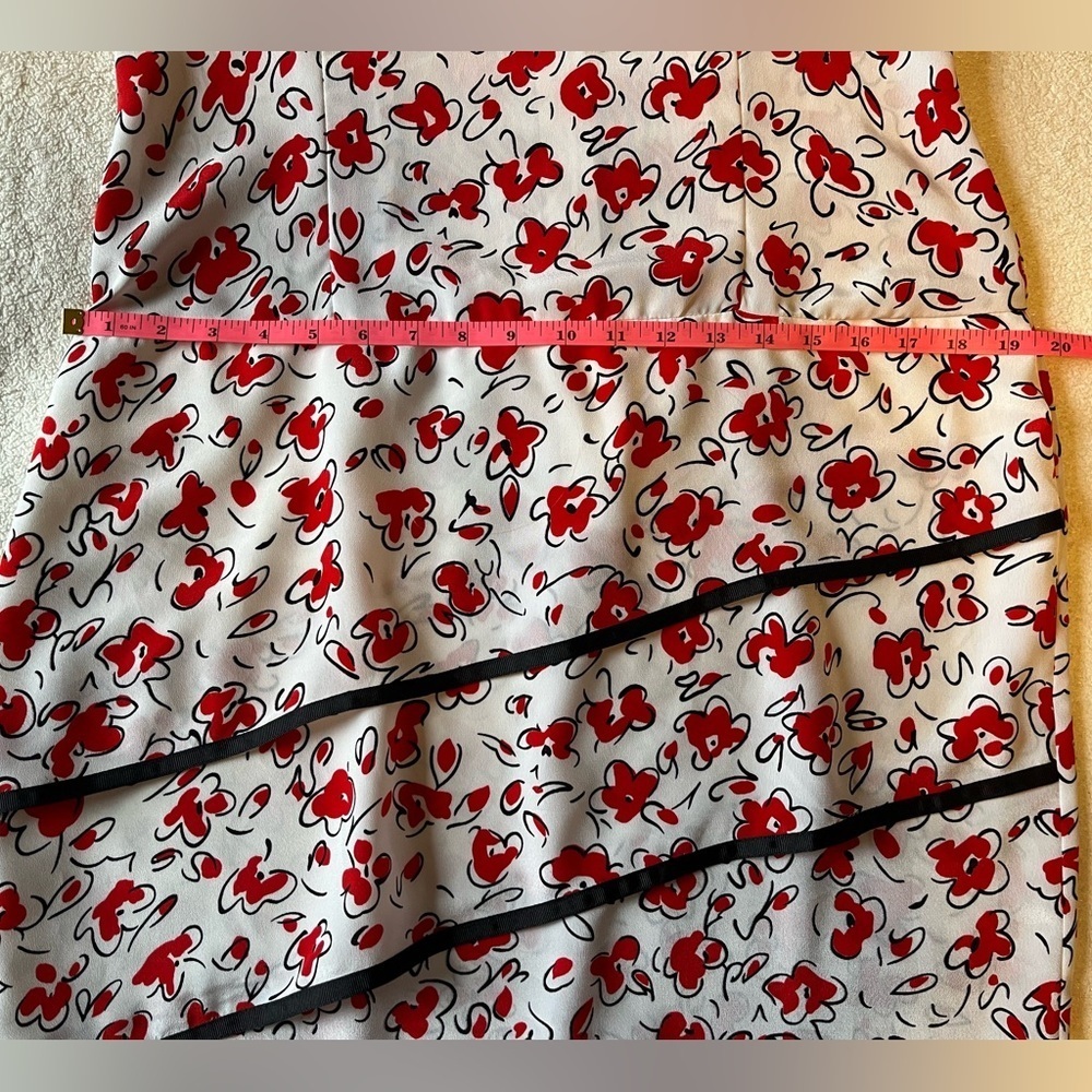 Vintage Dress white red black floral print, tiered skirt, shoulder pads, sz 12 - Picture 11 of 11